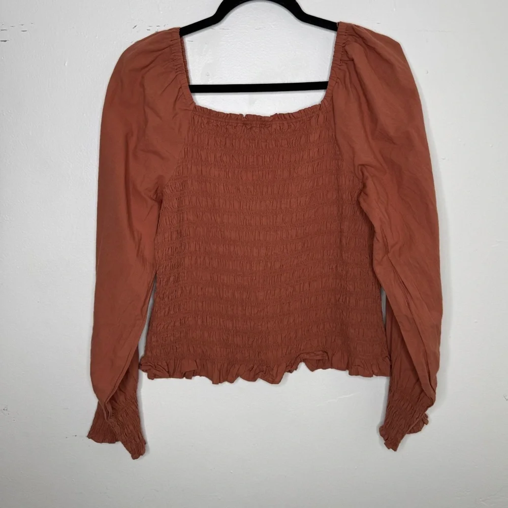 Madewell women's M Lucie bubble-sleeves Smocked poplin top boho neutral cottage - Picture 9 of 10